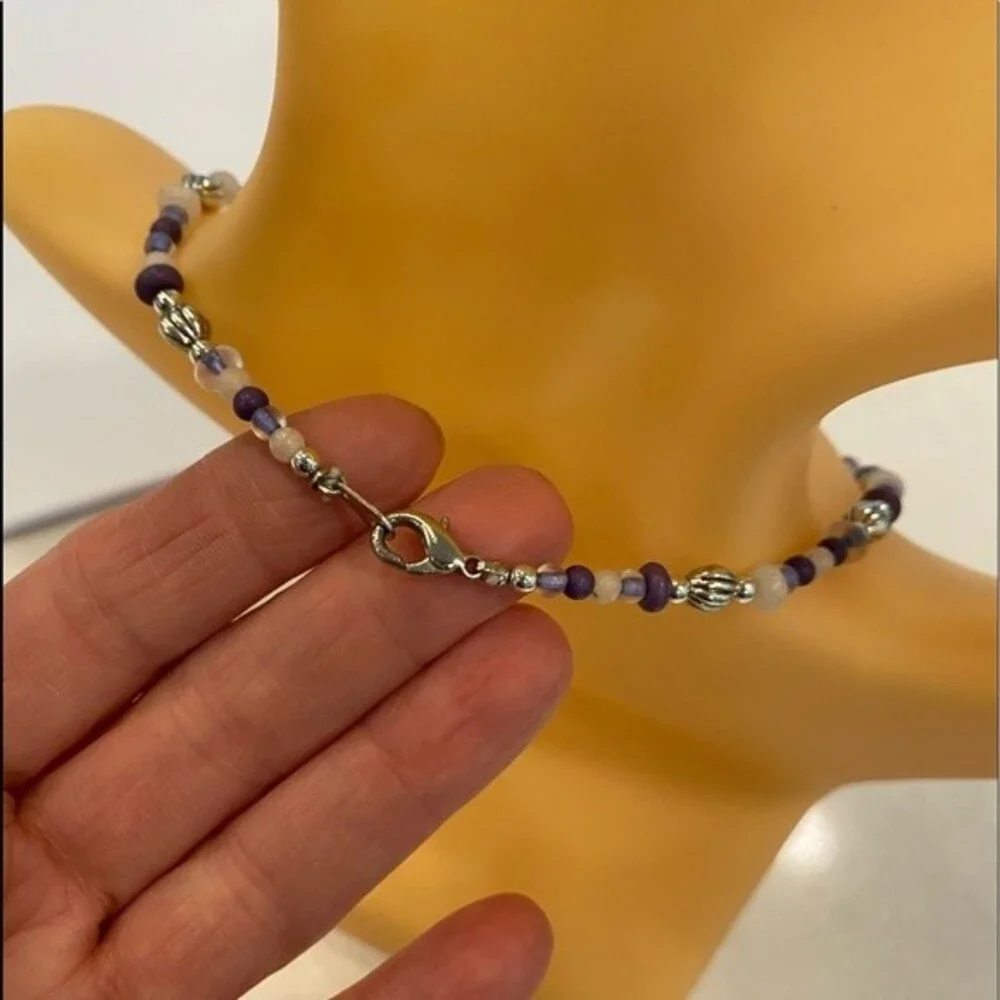 Necklace & Earrings set! Blue, clear & silver beads with silver Sun earrings.